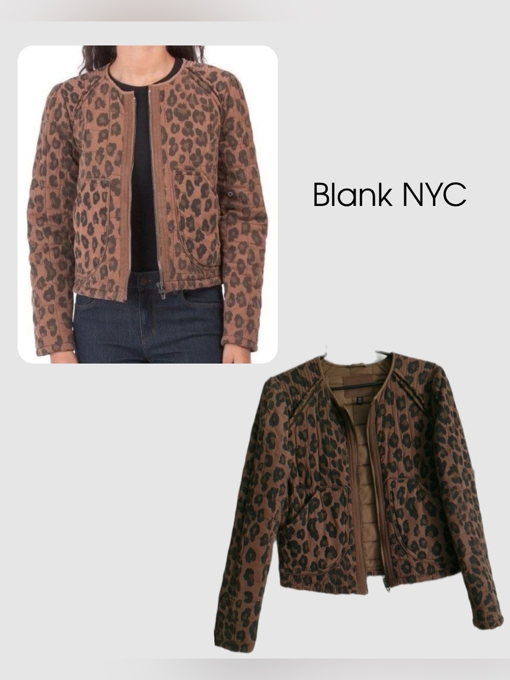 BlankNYC Leopard Print Quilted Jacket Brown Black Cropped. Size XS